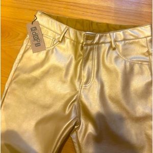 Gold metallic faux leather pants s31